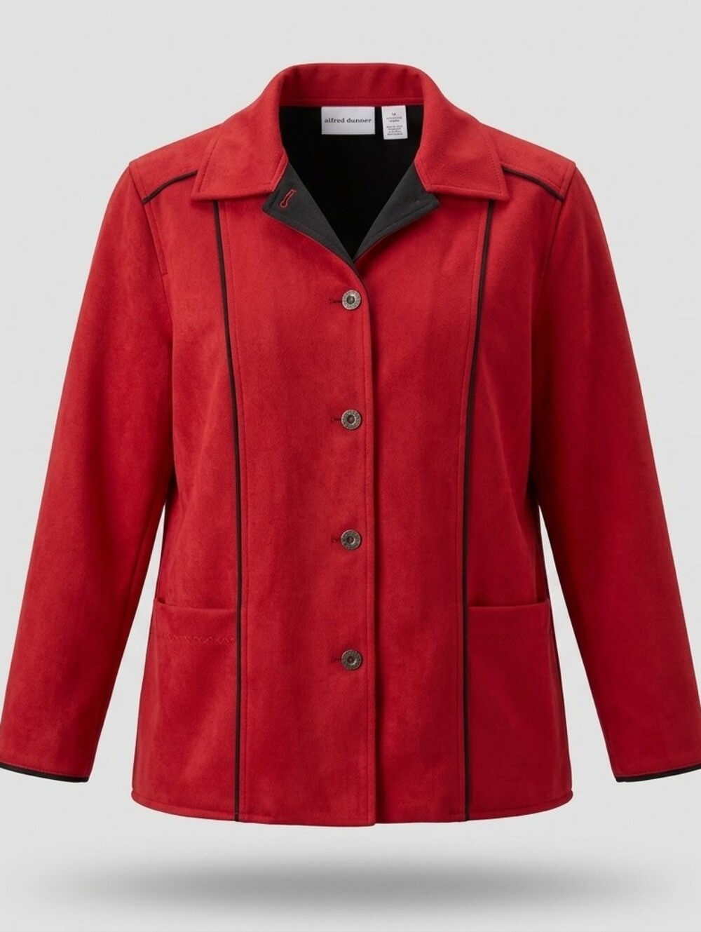 Vintage Alfred Dunner Classic Red Faux Suede Women Button-Front Office Blazer 14